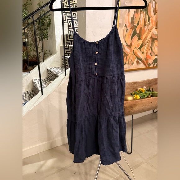 Ee:Some Navy Cotton Gauze Tiered Mini Dress Boho Spaghetti Strap Size S - Picture 2 of 7